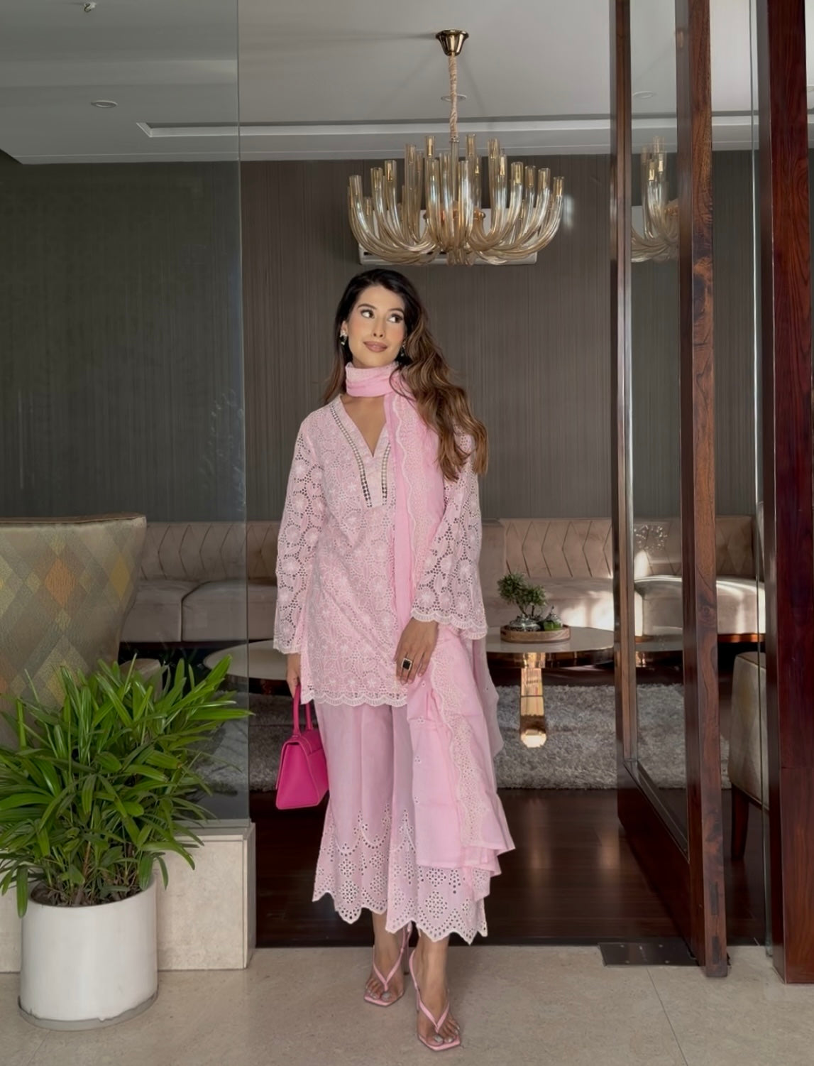 Classic Pink Cutwork Embroidery Coord Set