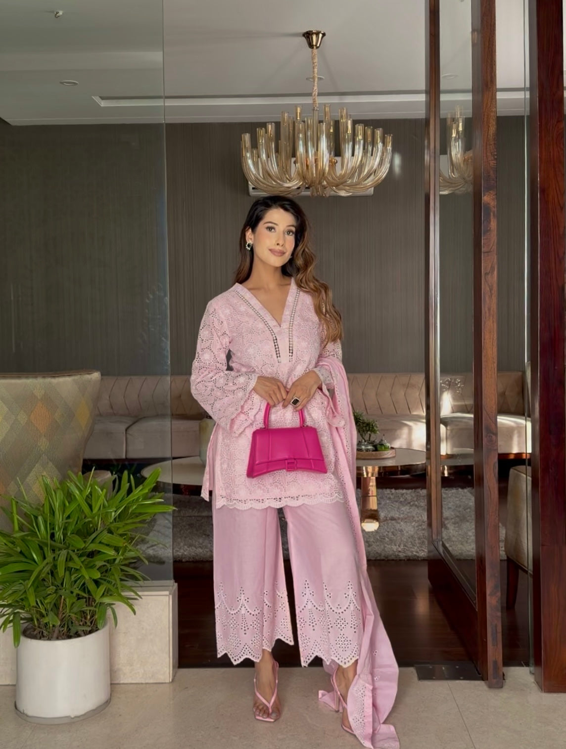 Classic Pink Cutwork Embroidery Coord Set