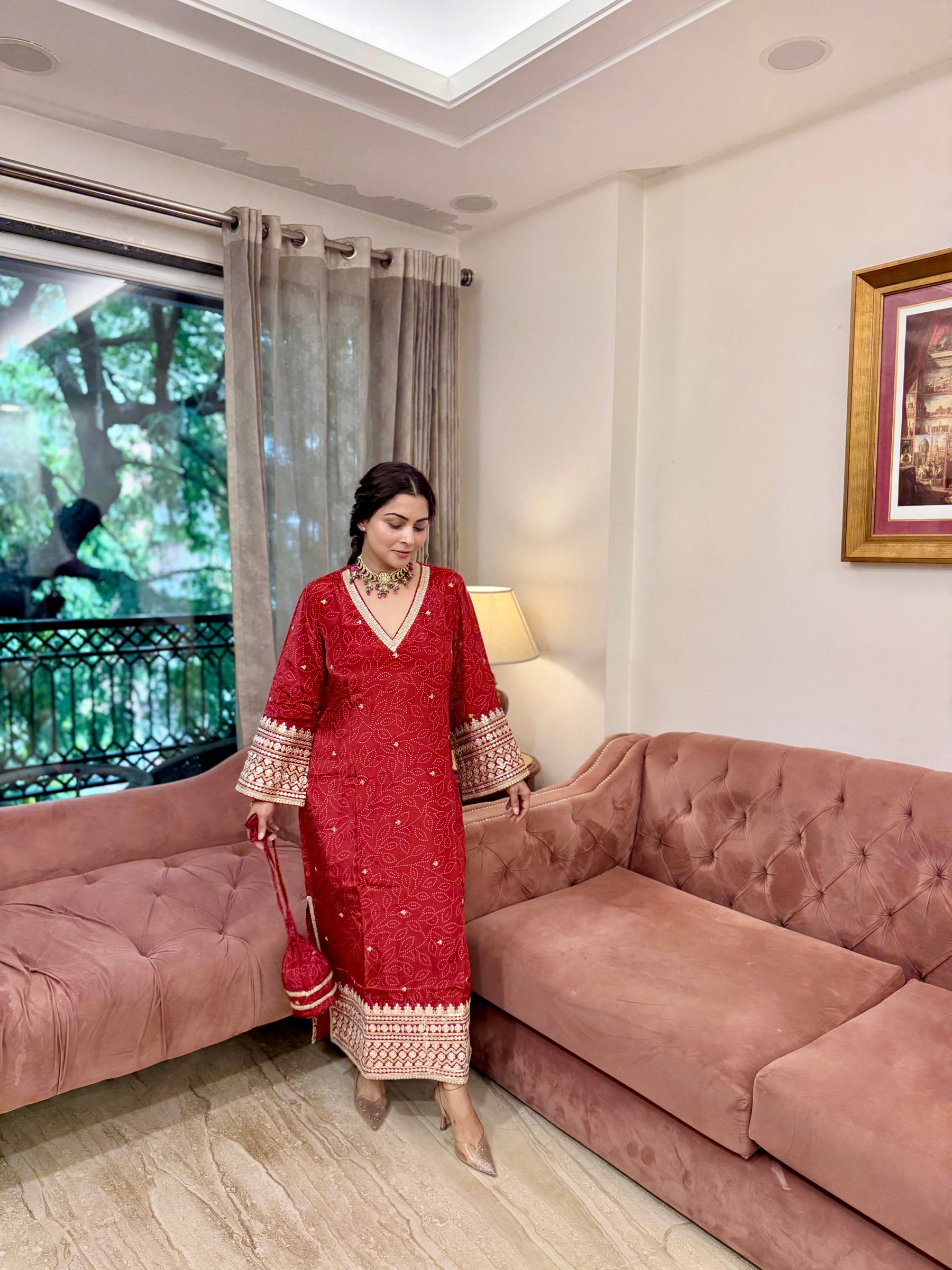Red Kaftan Gota Patti Dress