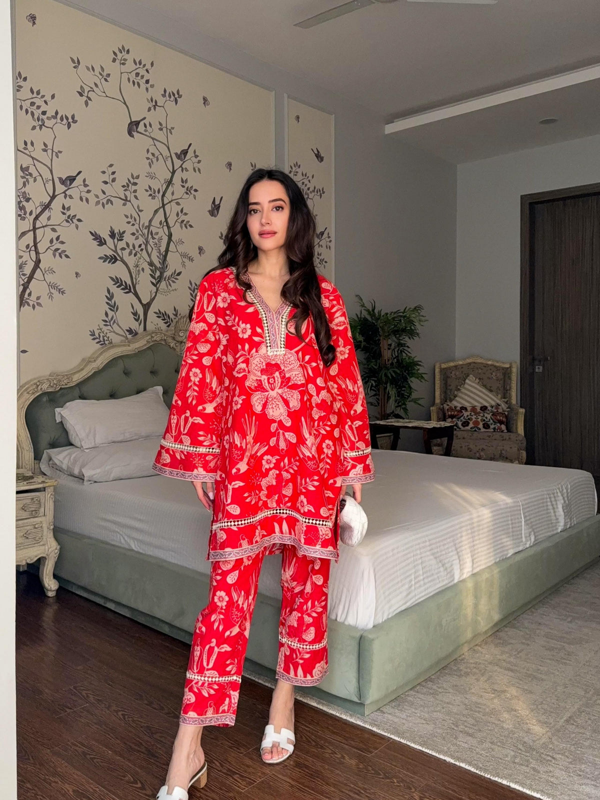 Red Lace Kurta Pants Set