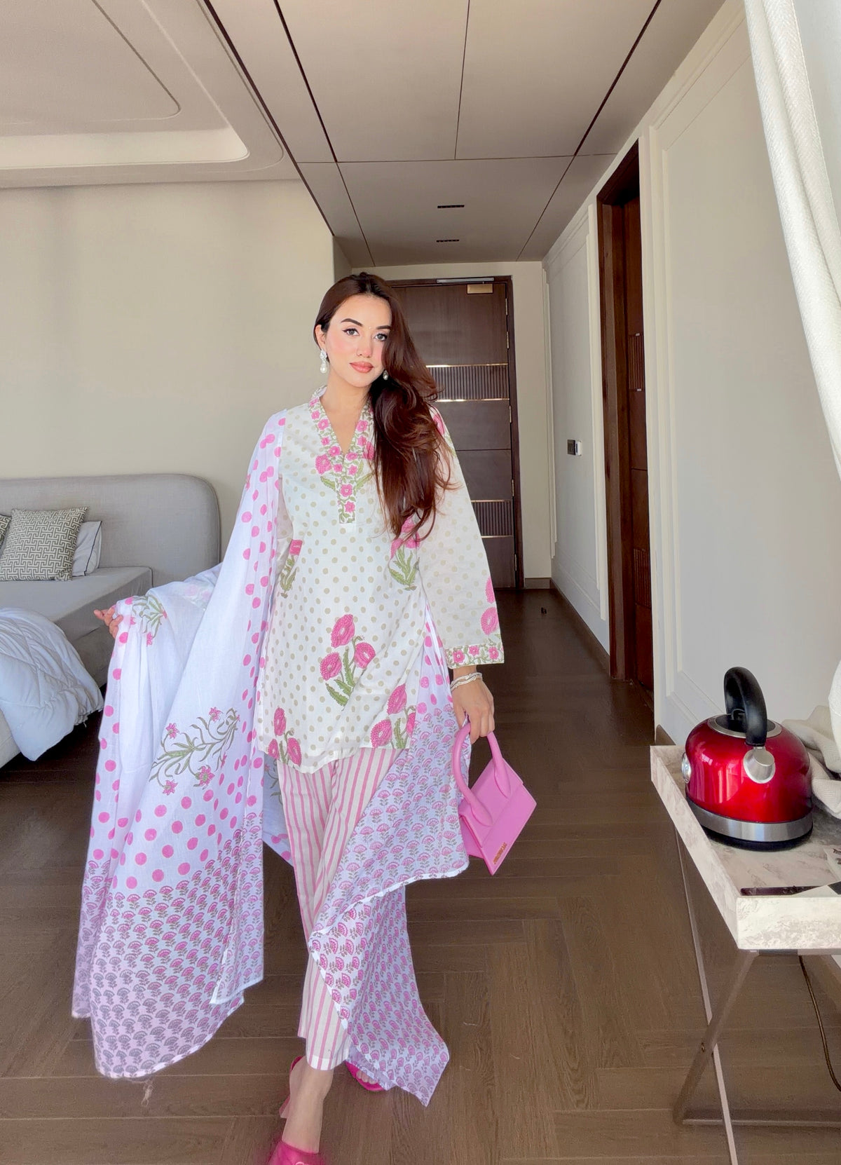 Floral Pink Block Suit Set