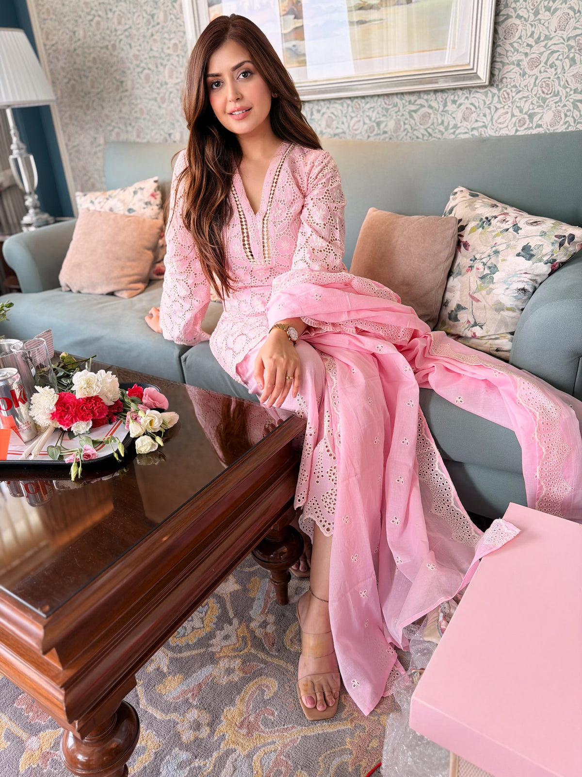 Classic Pink Cutwork Embroidery Coord Set