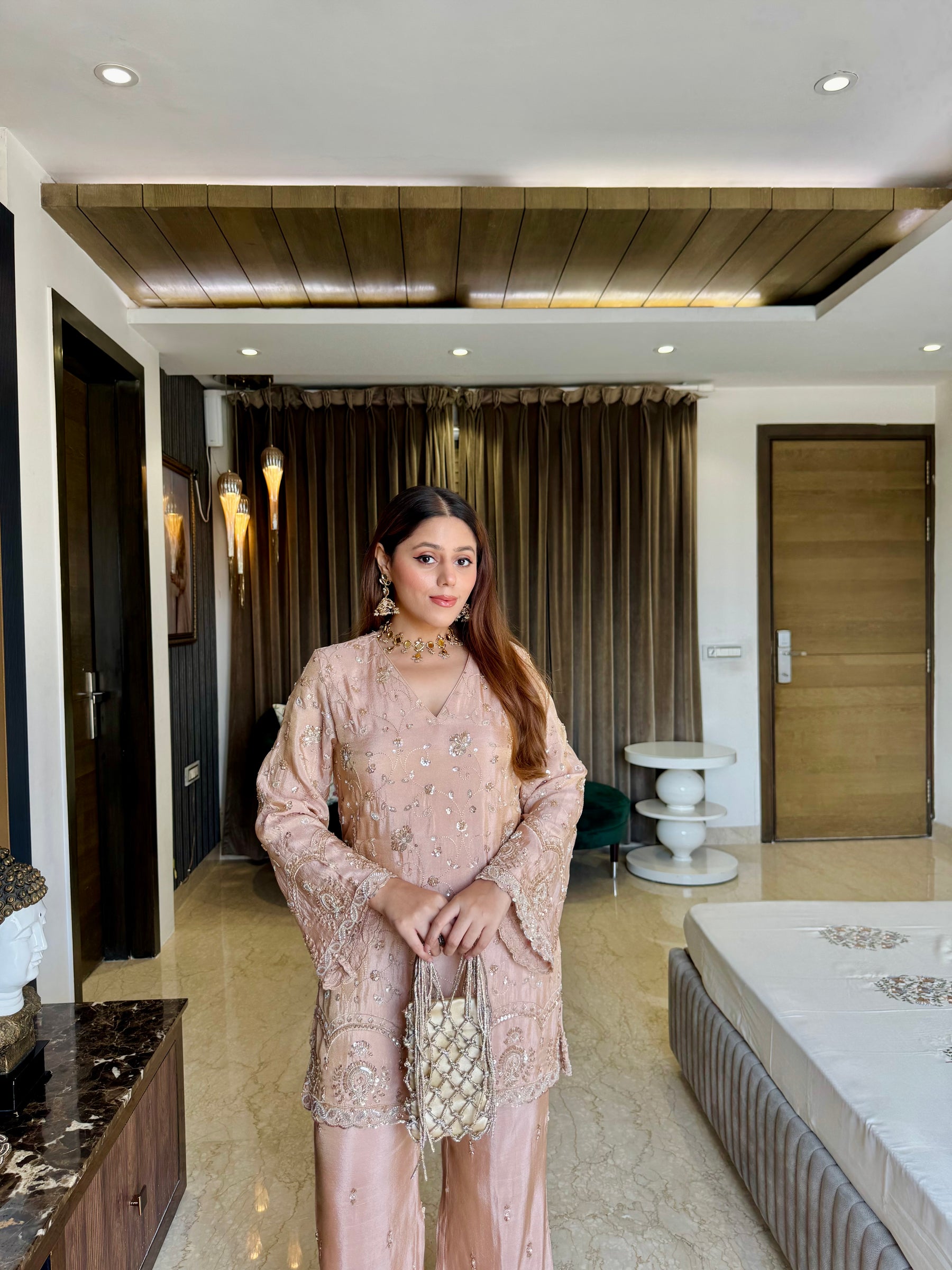 Peach Beadwork Suit Set