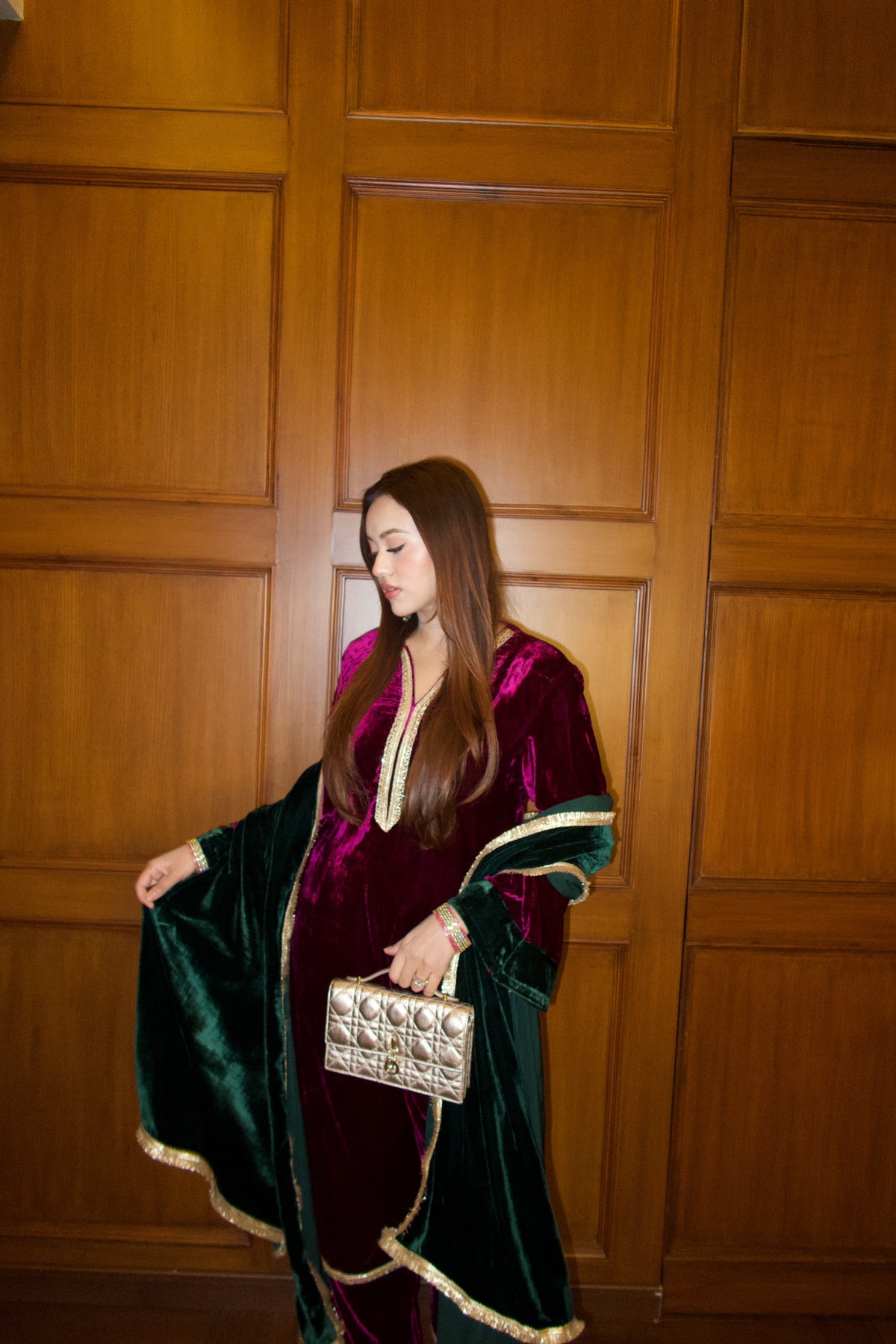 Burgundy Velvet Combination Suit Set