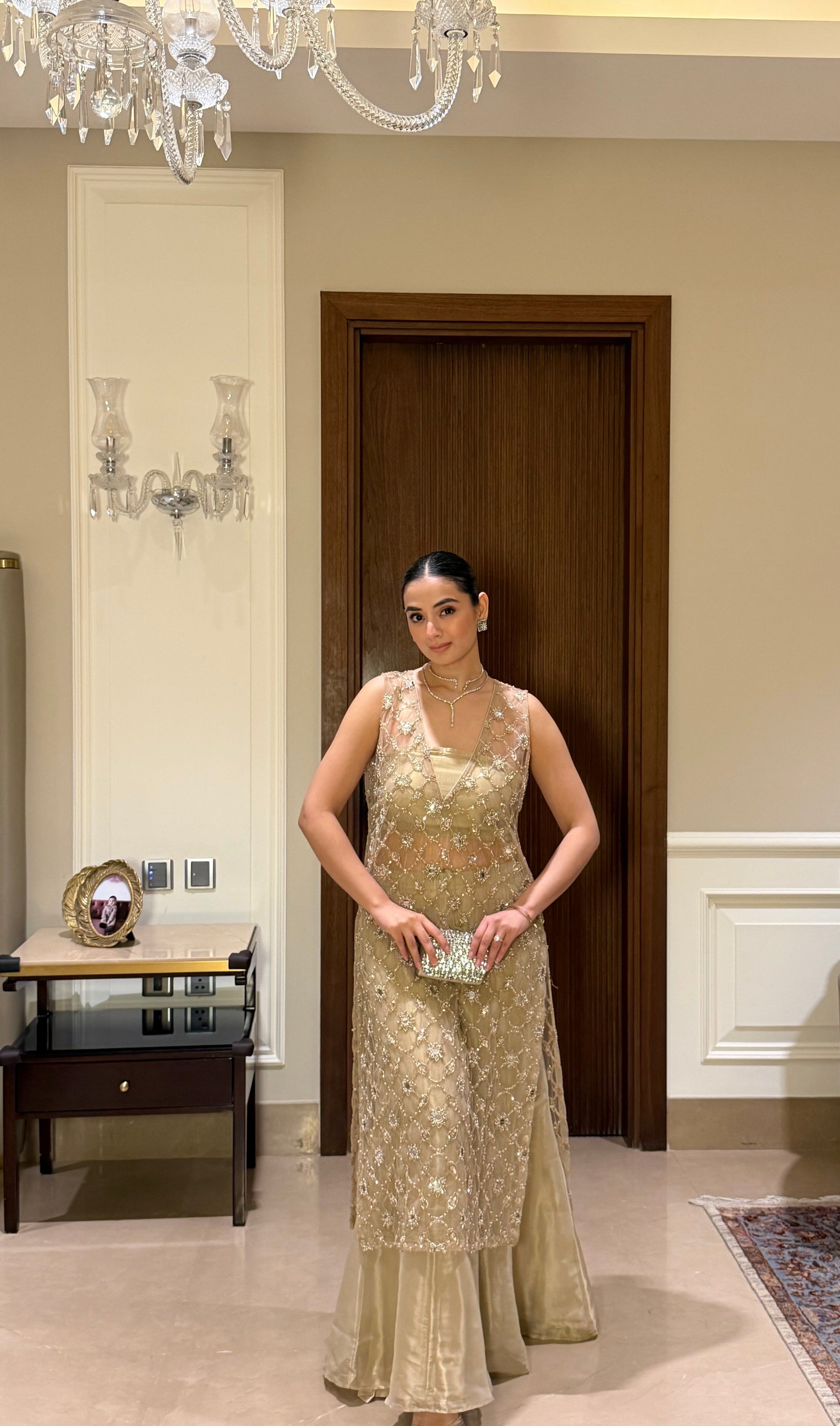 Gold Beadwork Sharara Set
