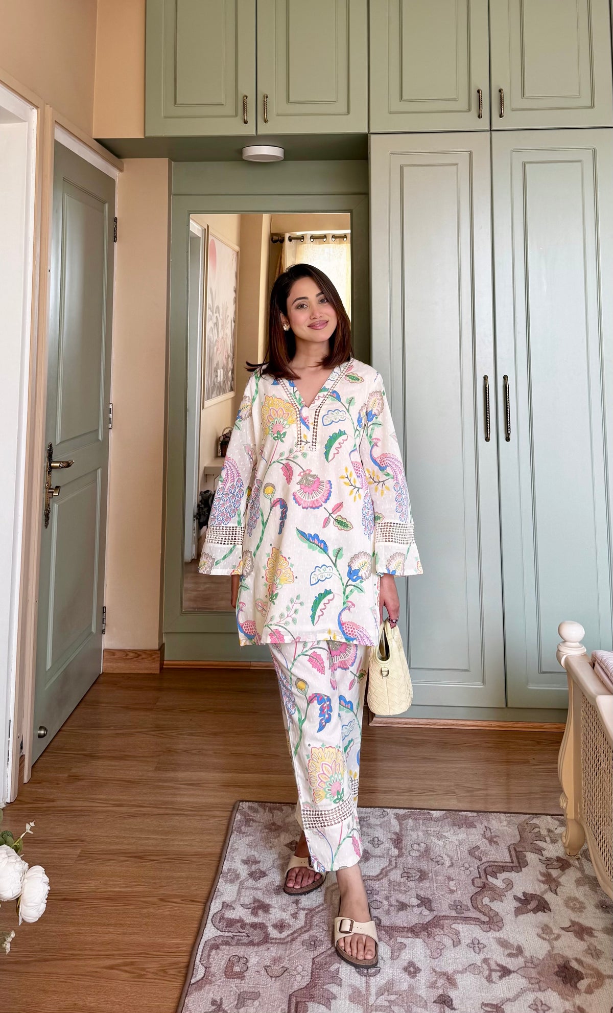 Floral White Cotton Kurta Set