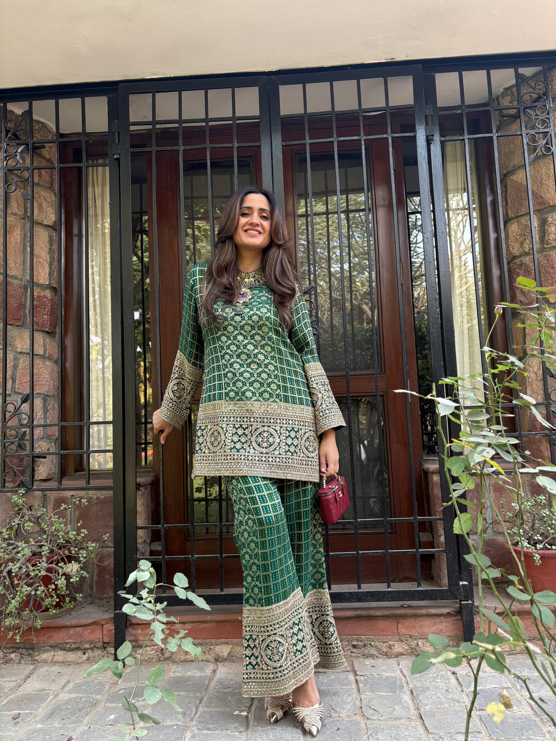 Green Bandhej Zariwork Coord Set