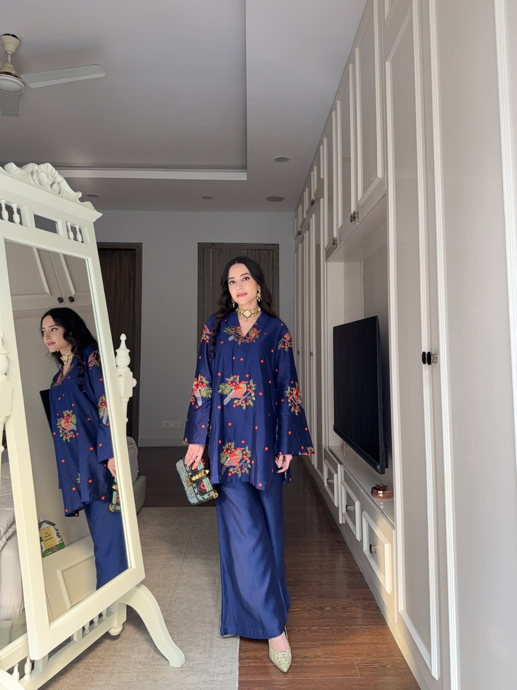 Marine Blue Embroidered Coord Set