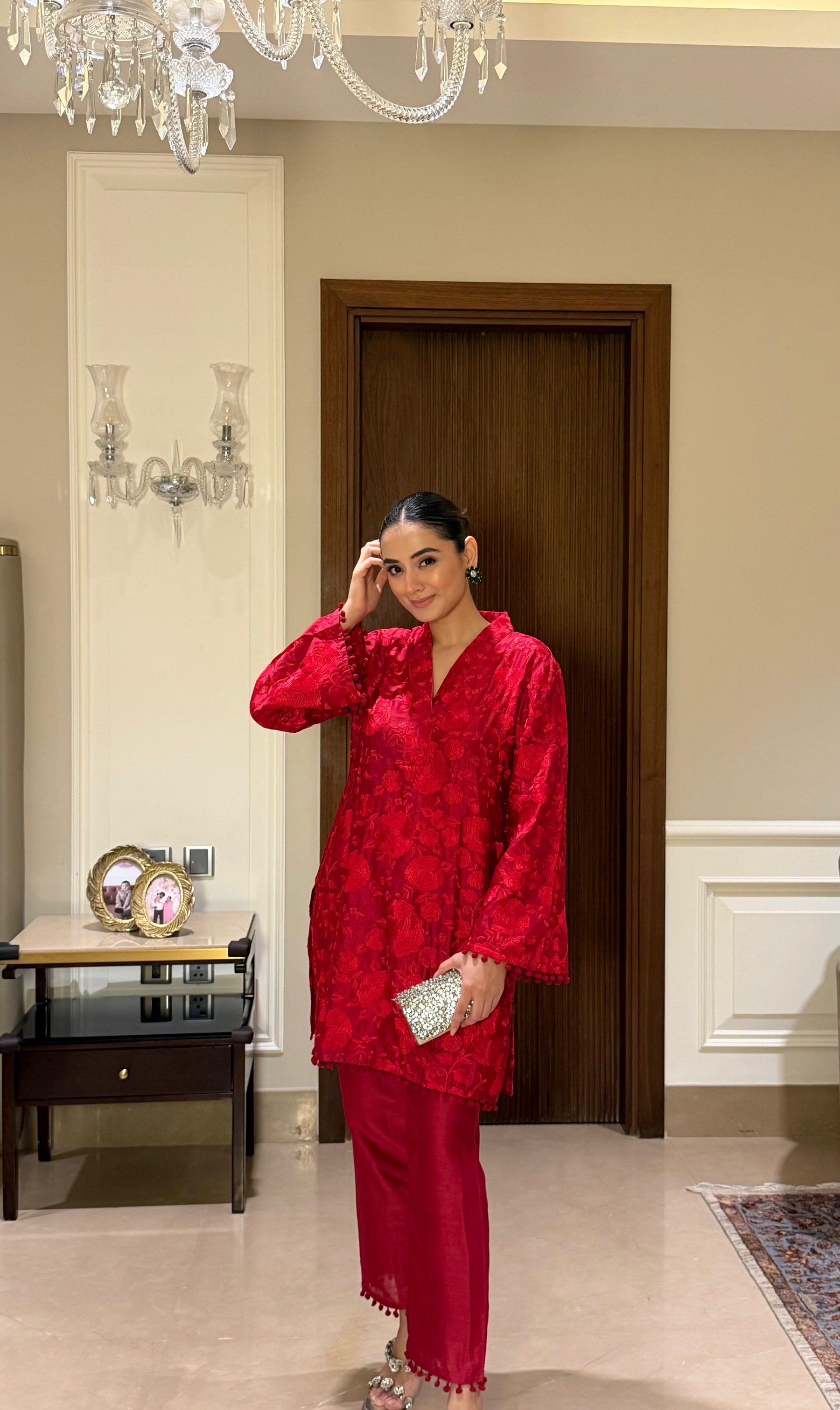 Red Embroidered Kurta set