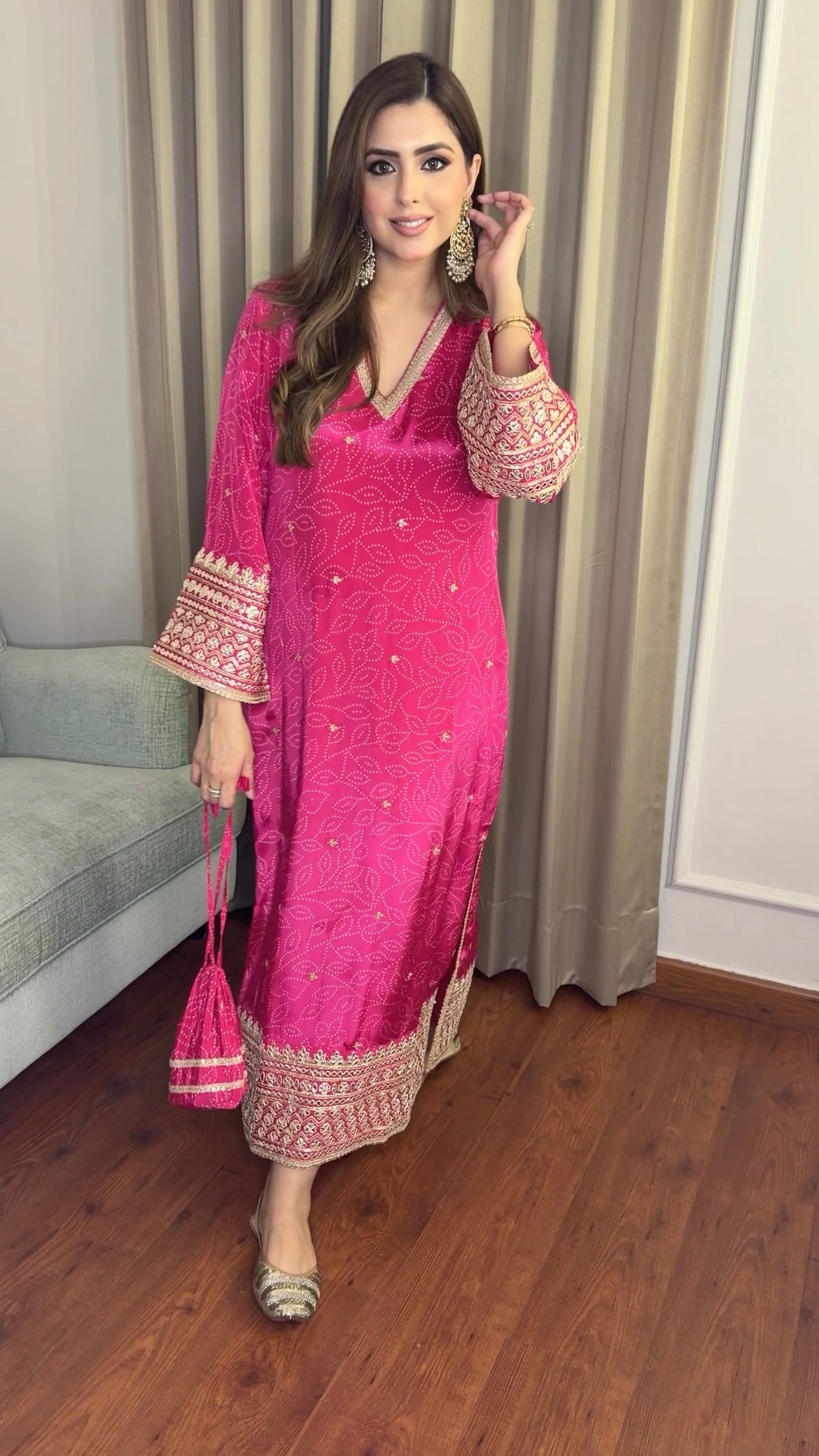 Pink Kaftan Gota Patti Dress
