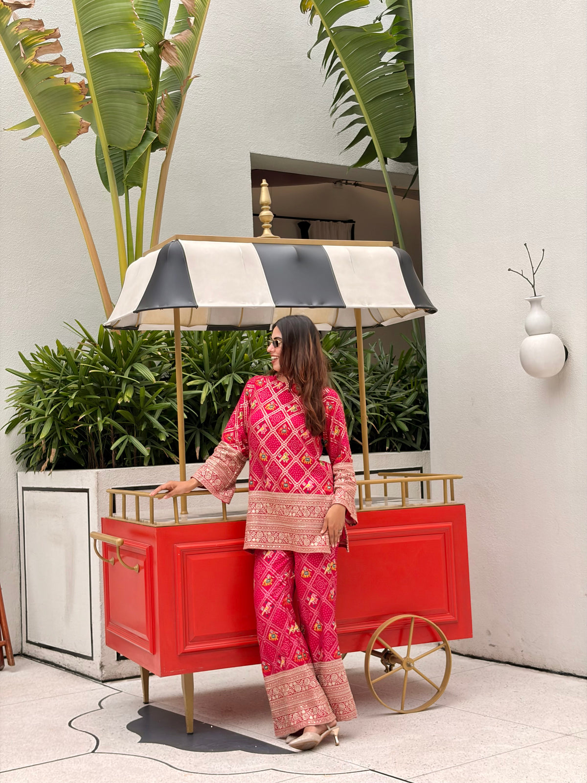 Pink Patola Print Zariwork Coord Set