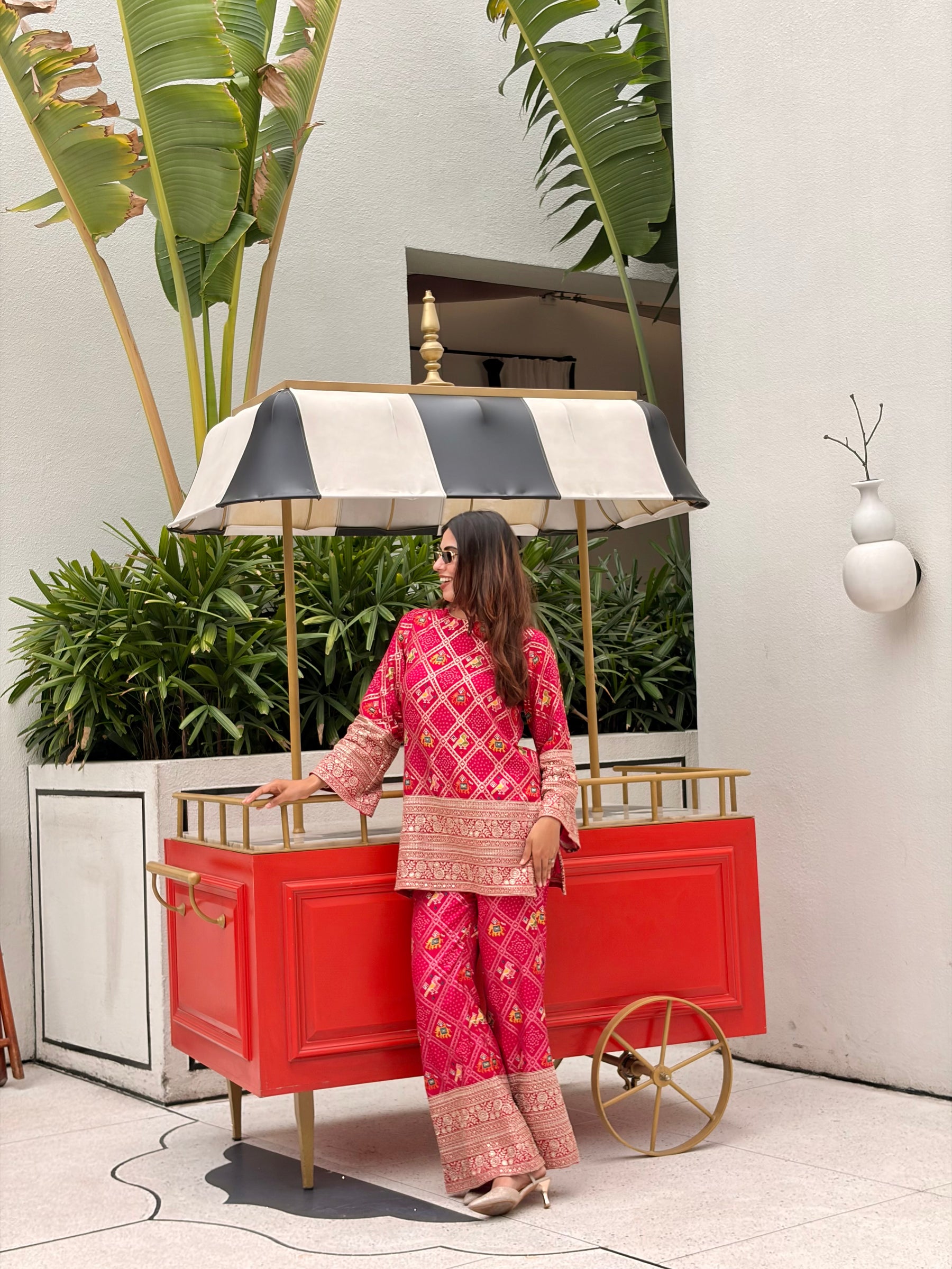 Pink Patola Print Zariwork Coord Set