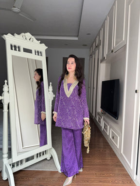 Purple Bandhej Print Coord Set