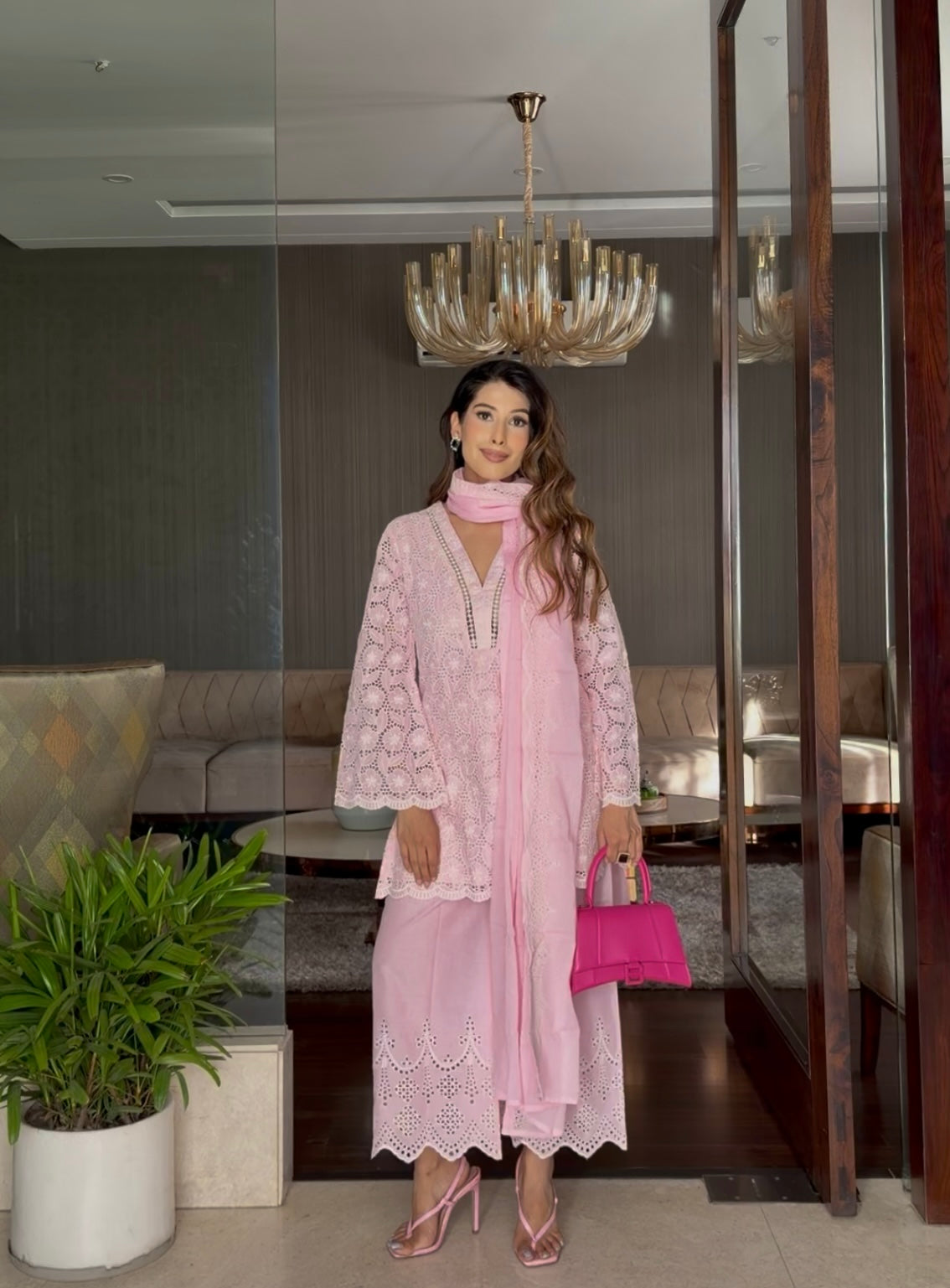 Classic Pink Cutwork Embroidery Coord Set