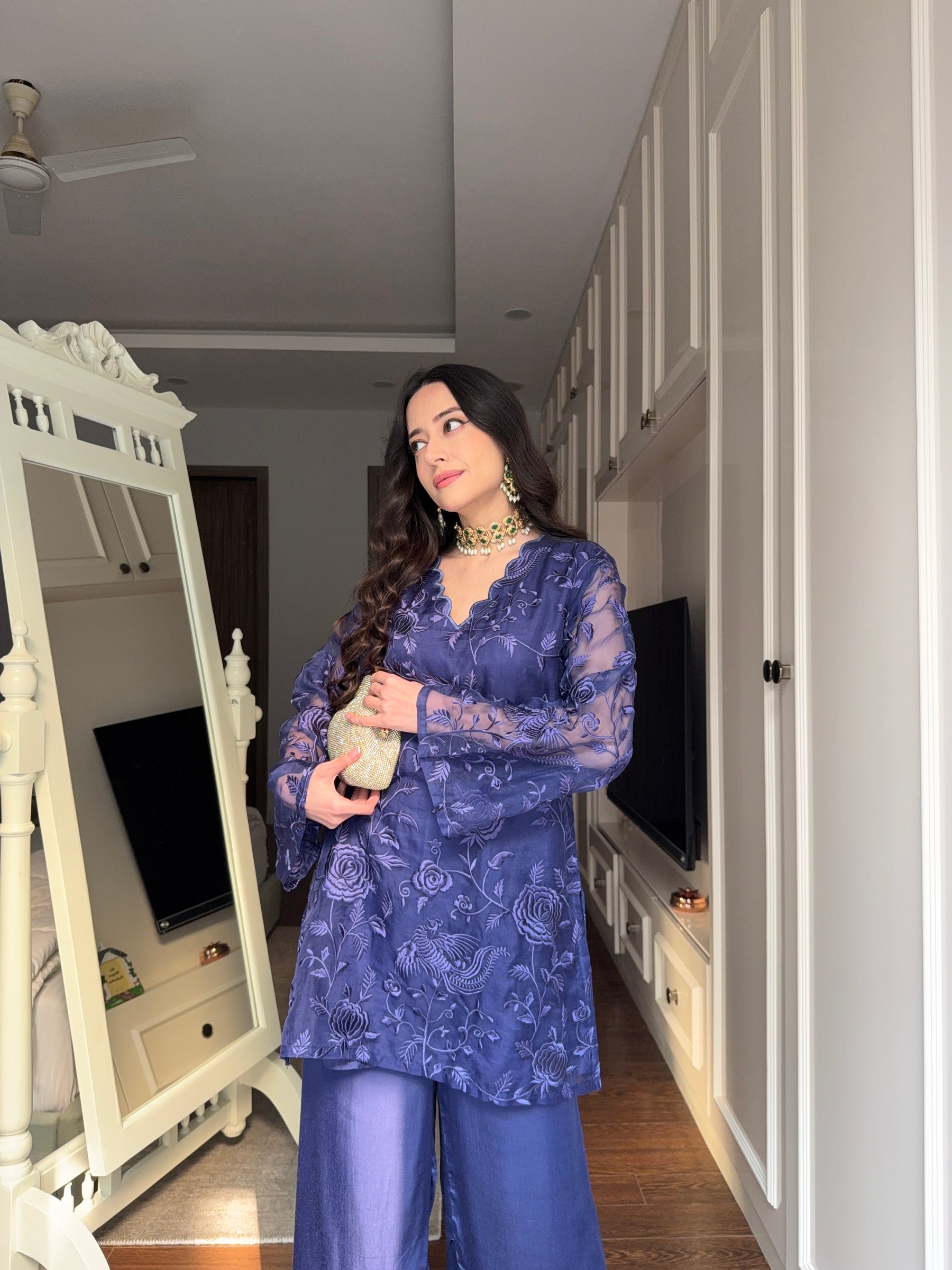 Oxford Blue Embroidered Coord Set