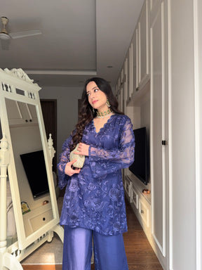 Oxford Blue Embroidered Coord Set