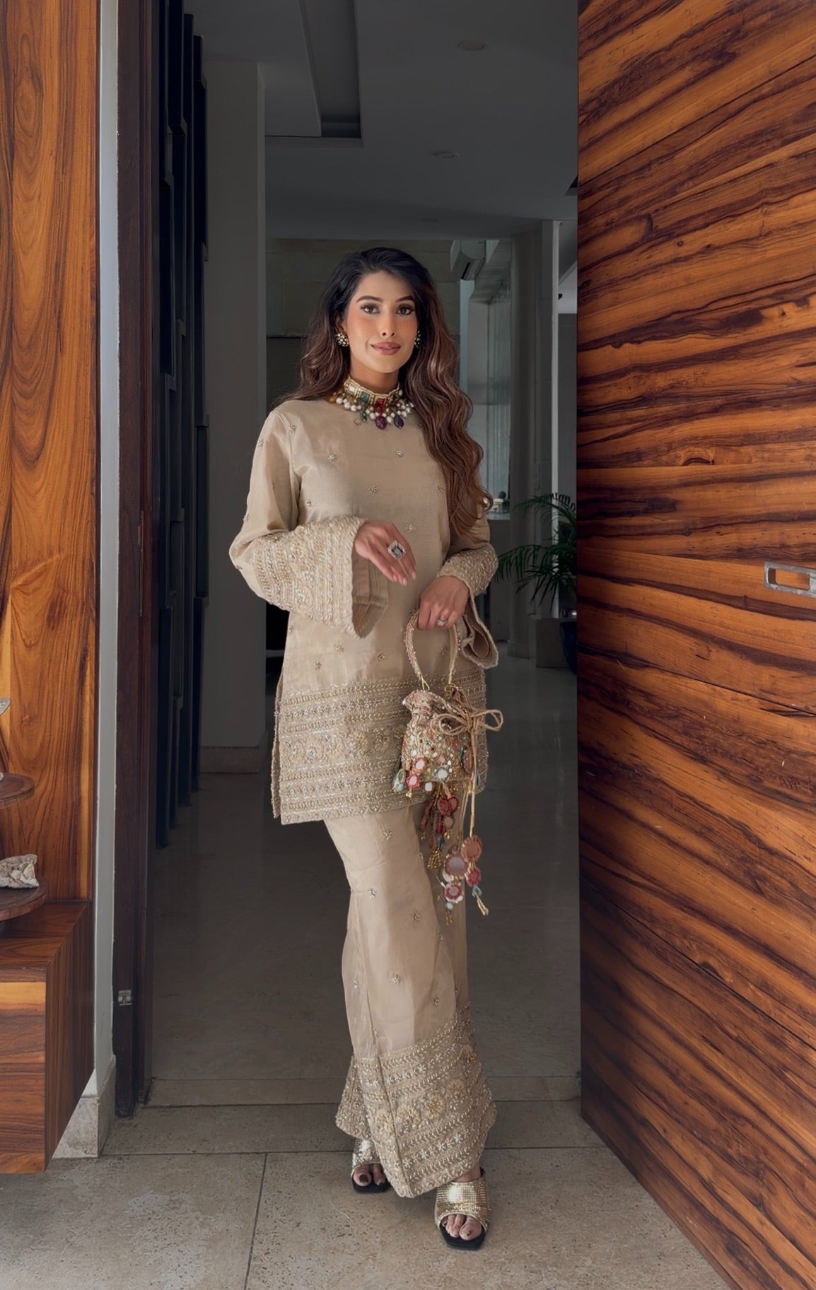 Creamy Beige Beadwork Coord Set