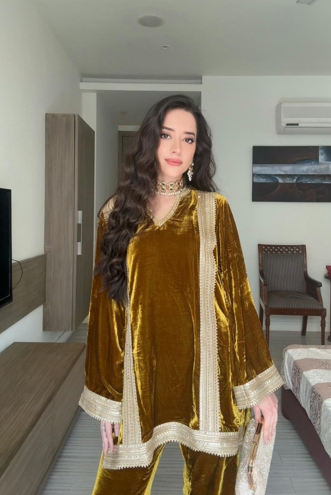 Mustard Velvet Lace Coord Set