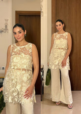 Ivory Embroidered Organza Coord Set