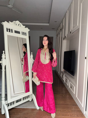 Pink Bandhej Print Coord Set