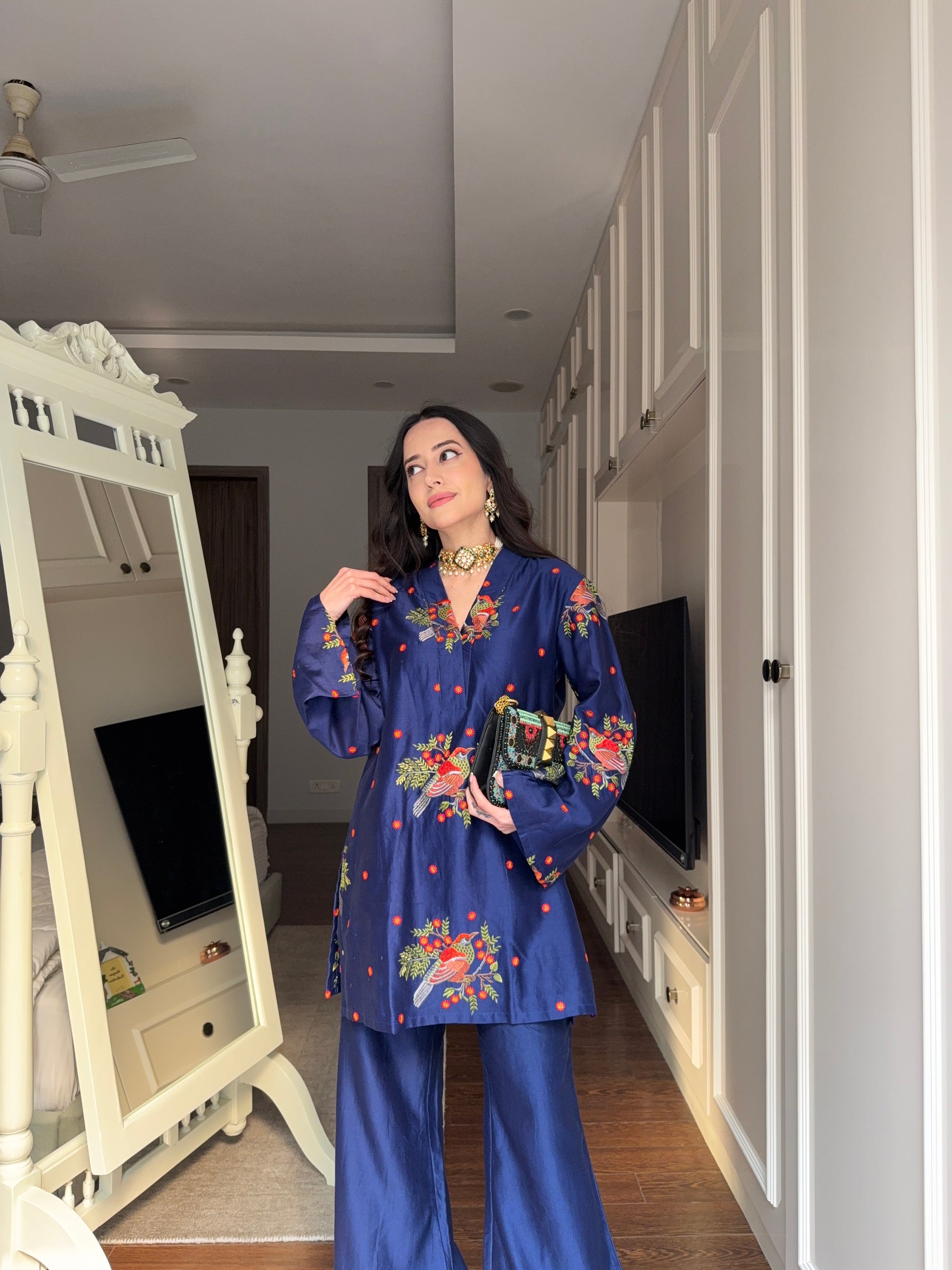 Marine Blue Embroidered Coord Set