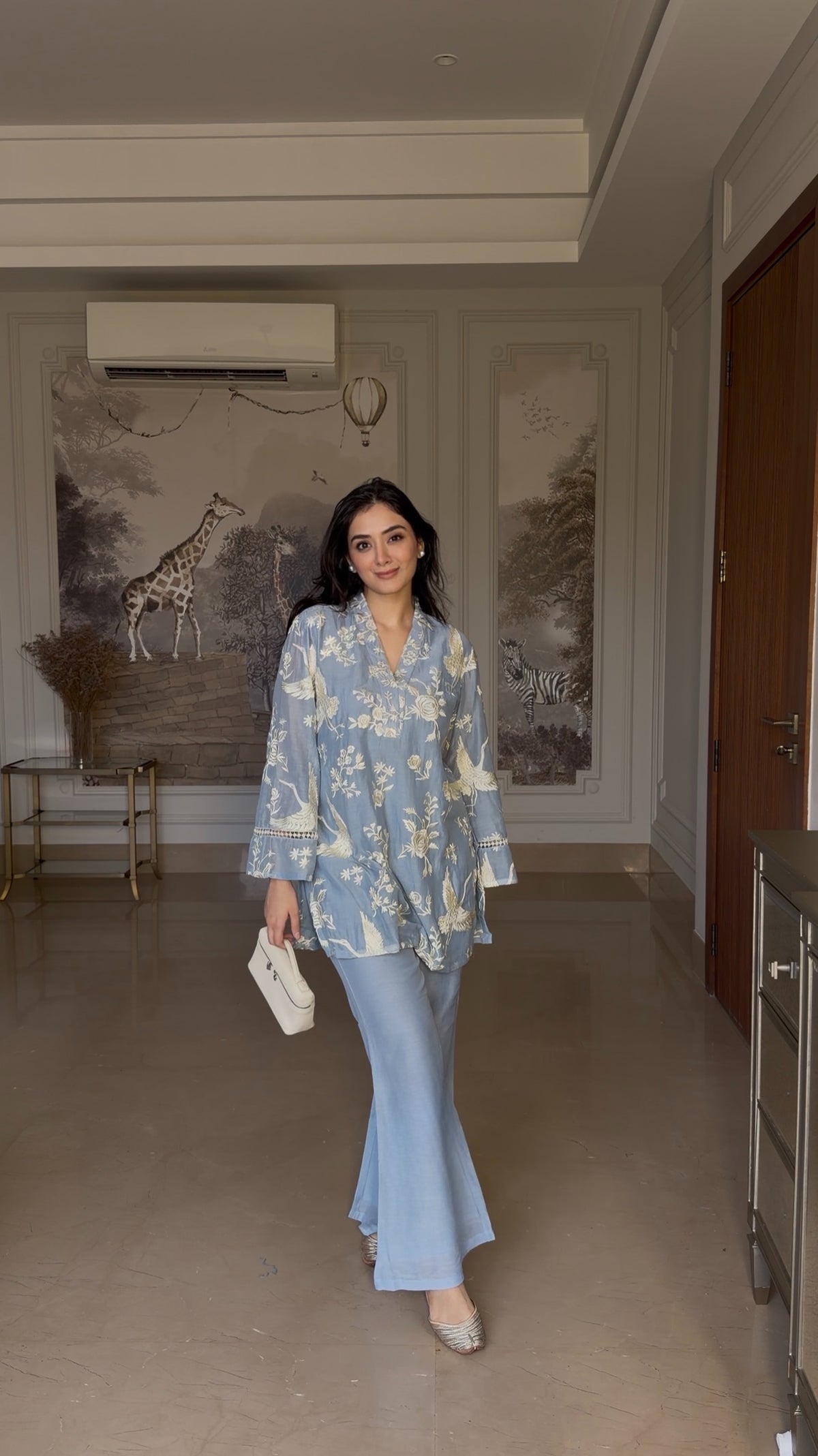 Soft Blue Embroidered Coord Set