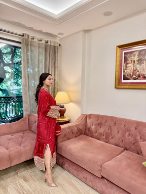 Red Kaftan Gota Patti Dress