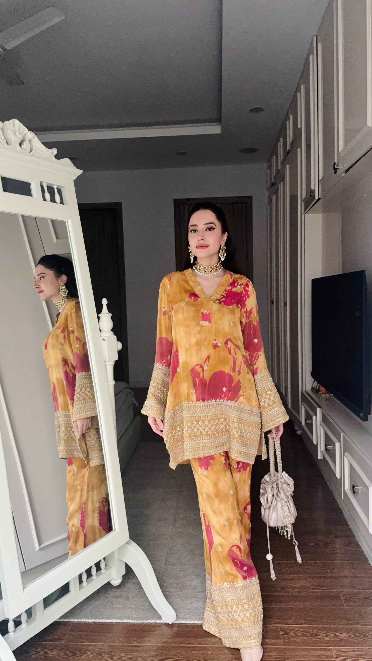 Mustard Zari Beadwork Coord Set