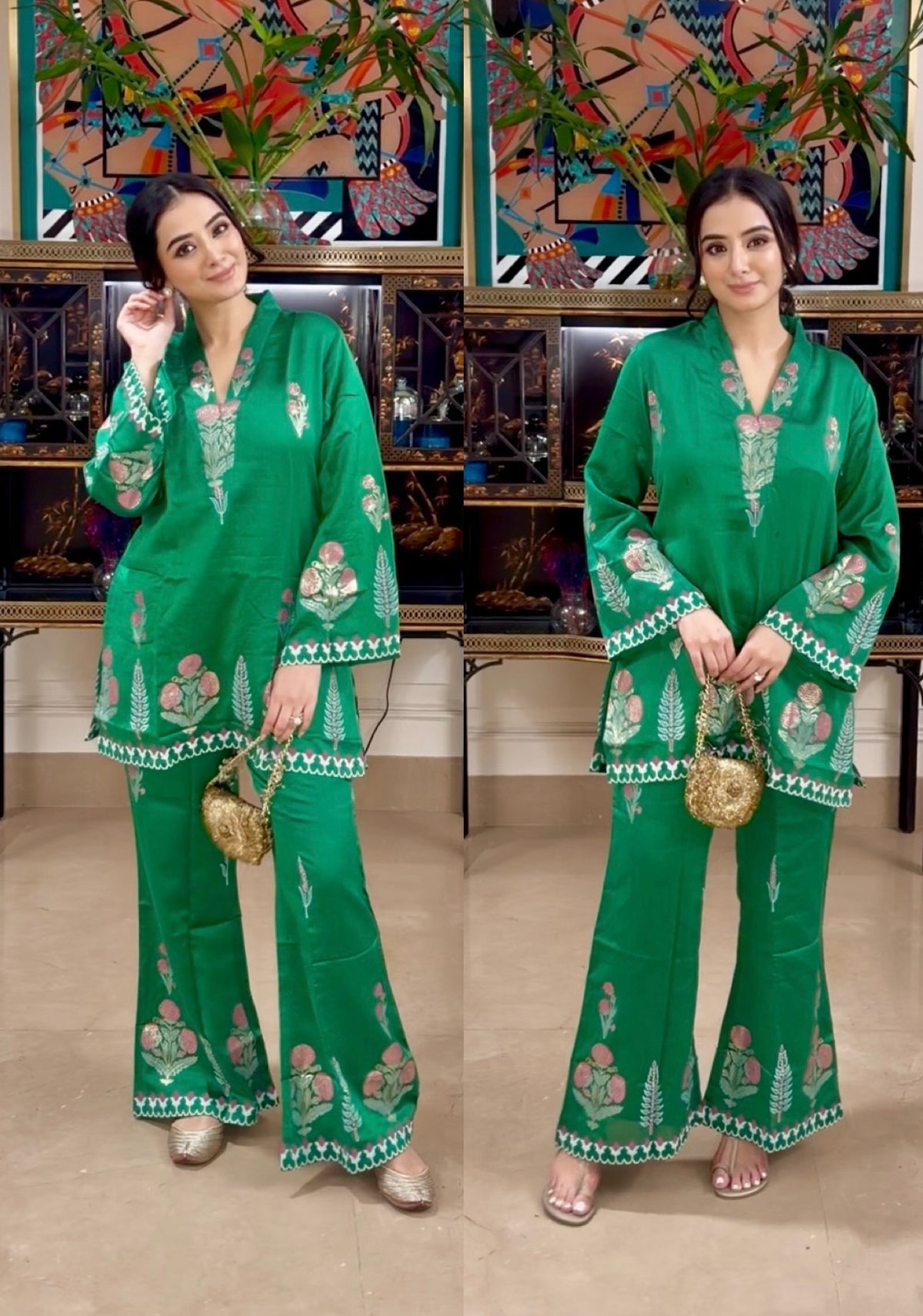 Soft Green Block Print Chanderi Coord Set