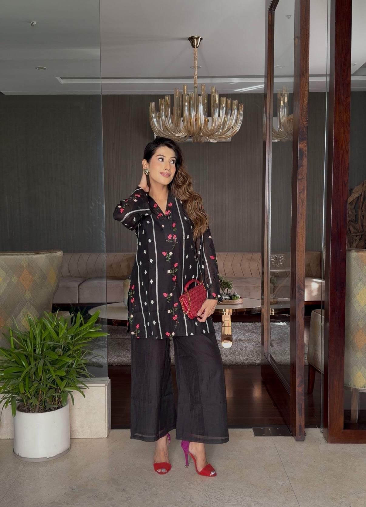 Black Embroidered Three Piece Suit Set
