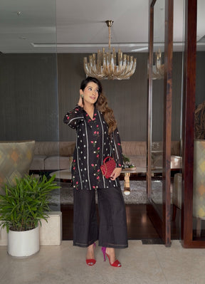 Black Embroidered Three Piece Suit Set