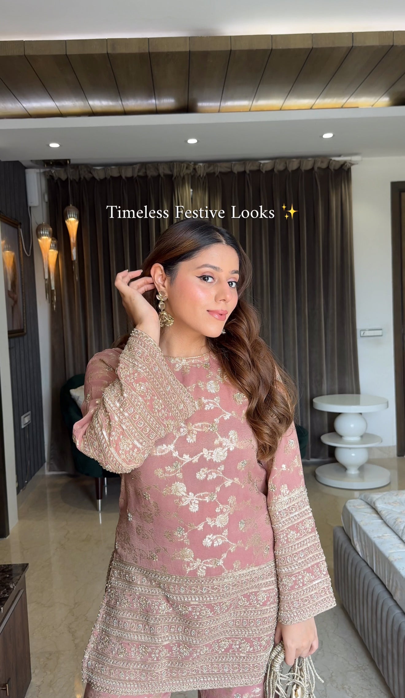 Peach Banarasi Beadwork Coord Set