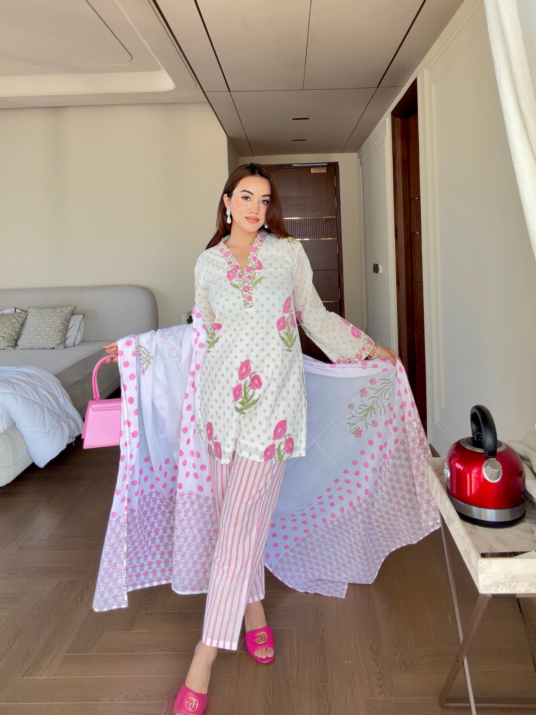 Floral Pink Block Suit Set