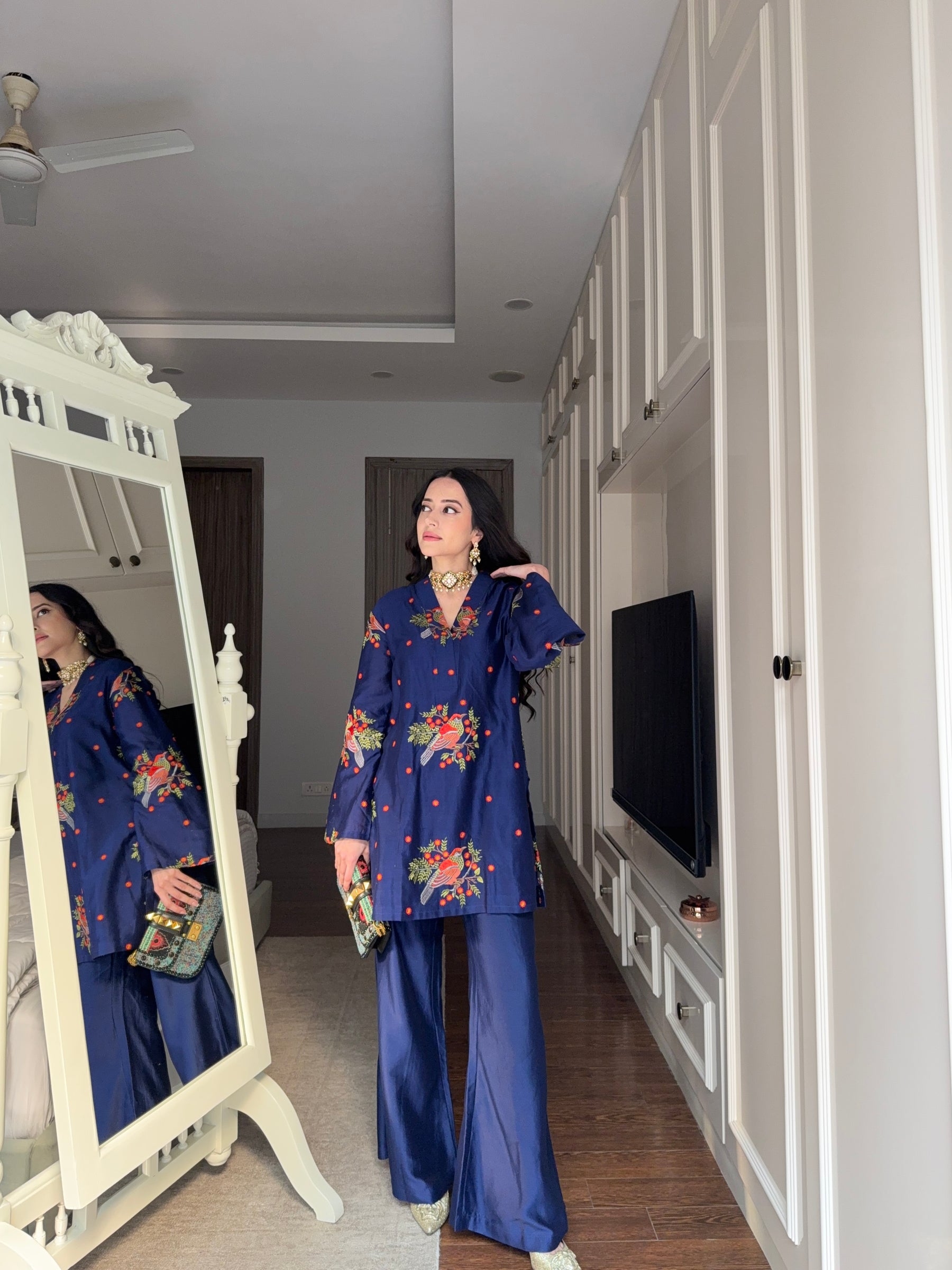 Marine Blue Embroidered Coord Set