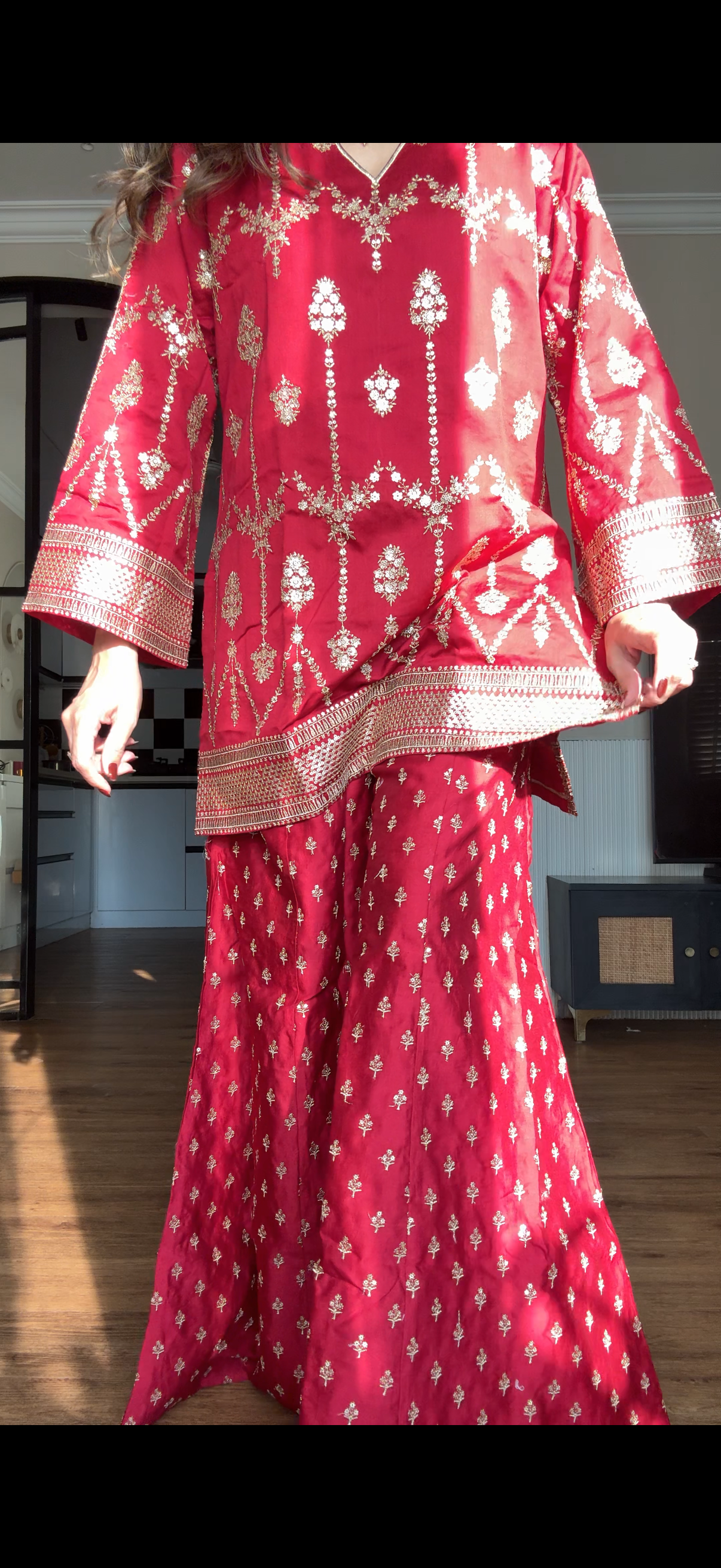 Red Goldwork Sharara Set