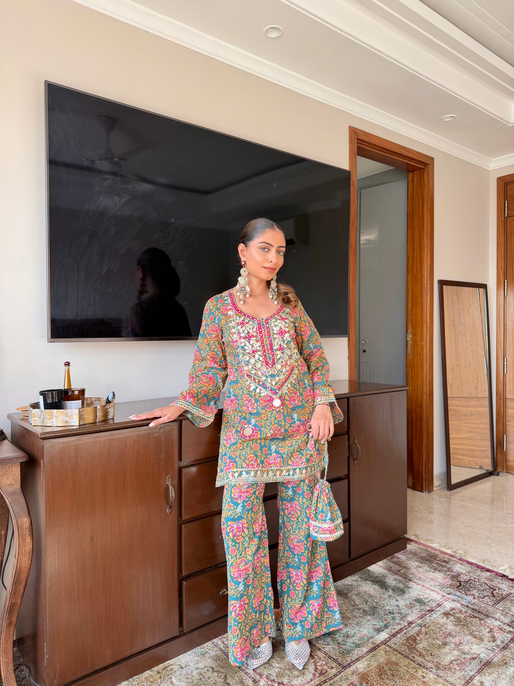 Floral Print Mirrorwork Coord Set