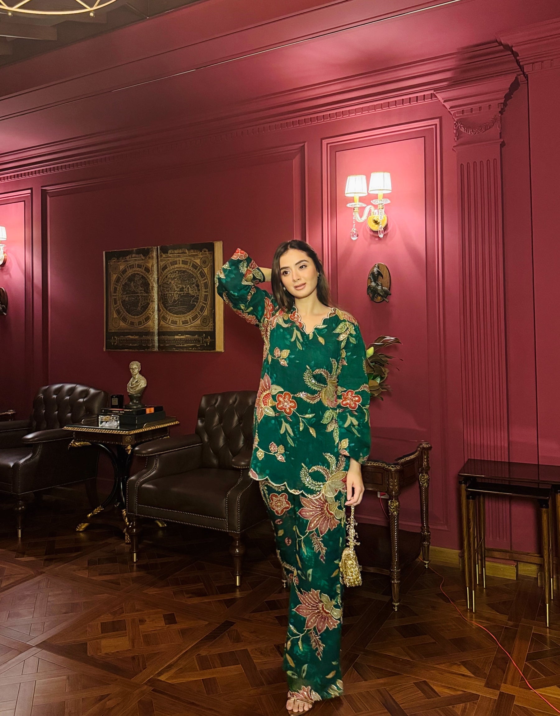 Bottle Green Zariwork Coord Set