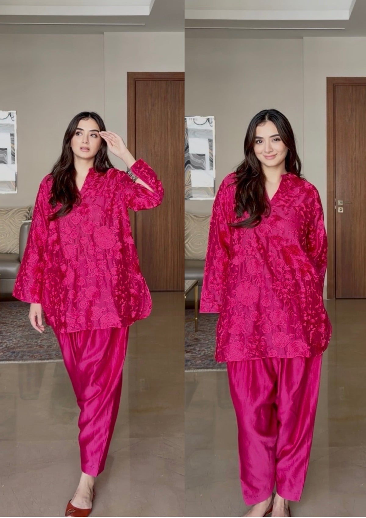 Pink Chanderi Embroidered Kurta Set