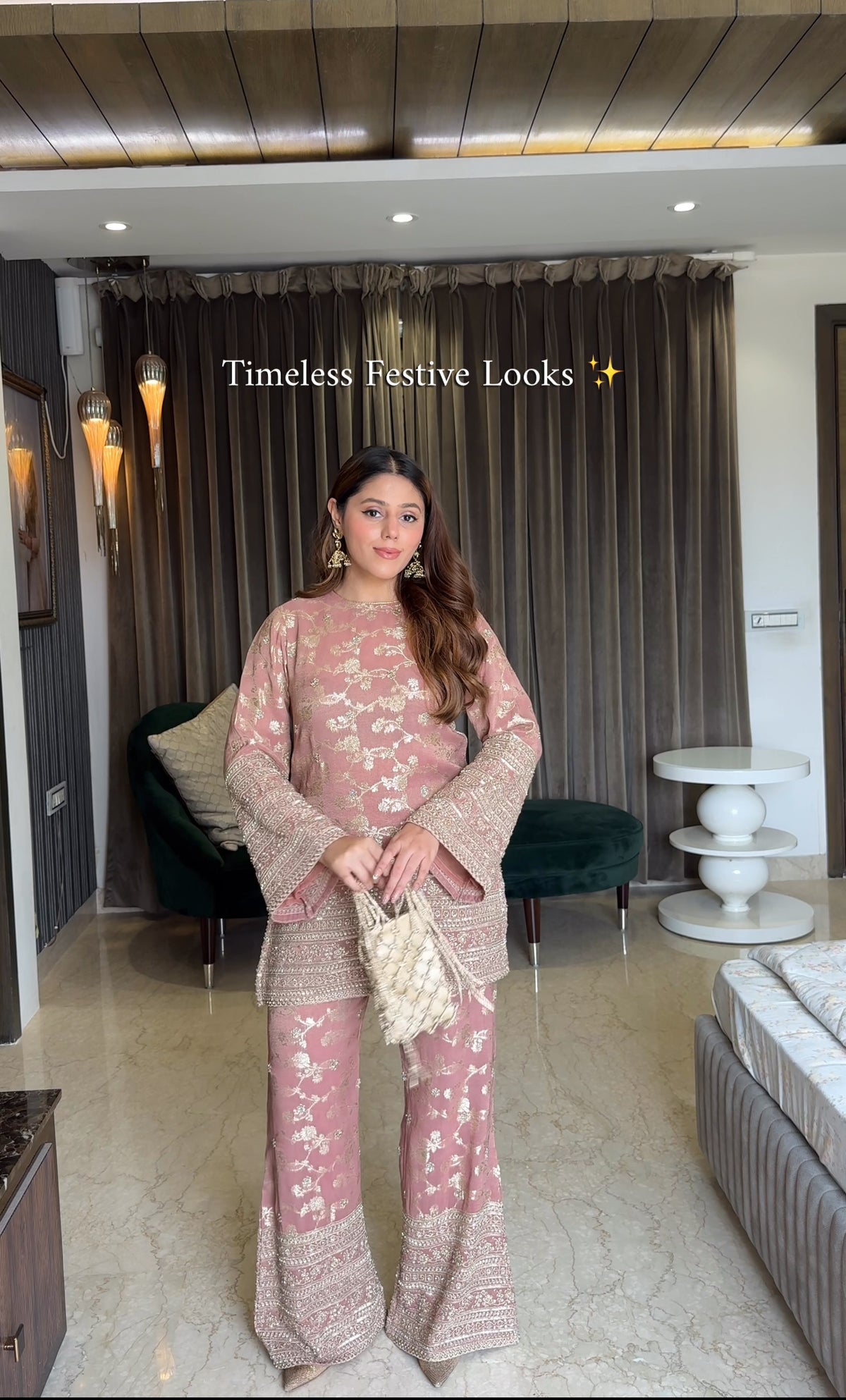 Peach Banarasi Beadwork Coord Set