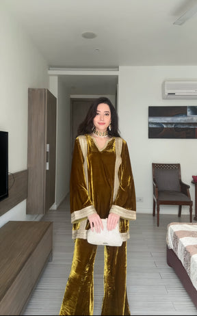 Mustard Velvet Lace Coord Set