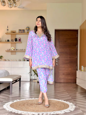 Floral Lilac Kurta Pants Set