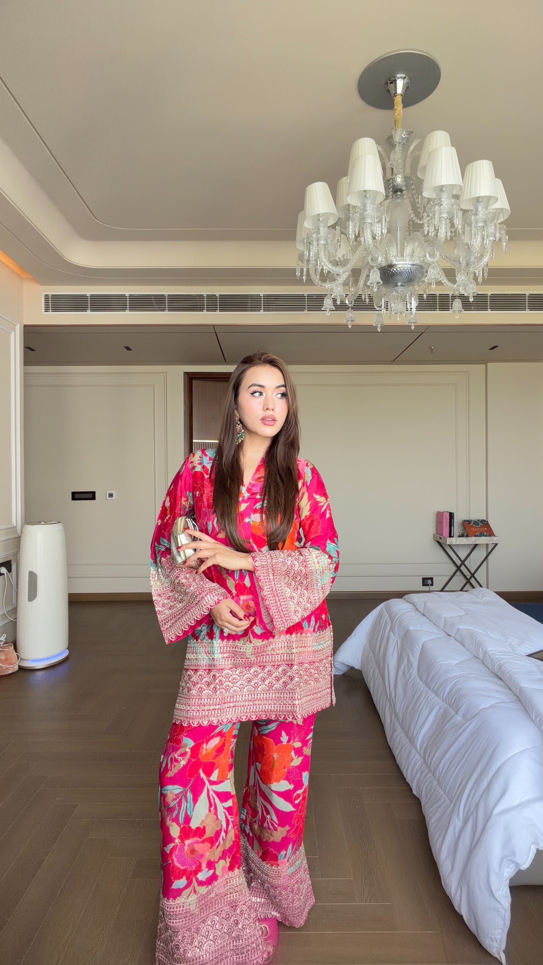 Pink Floral Zari Embroidered Coord Set
