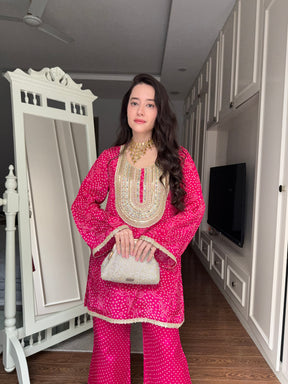 Pink Bandhej Print Coord Set