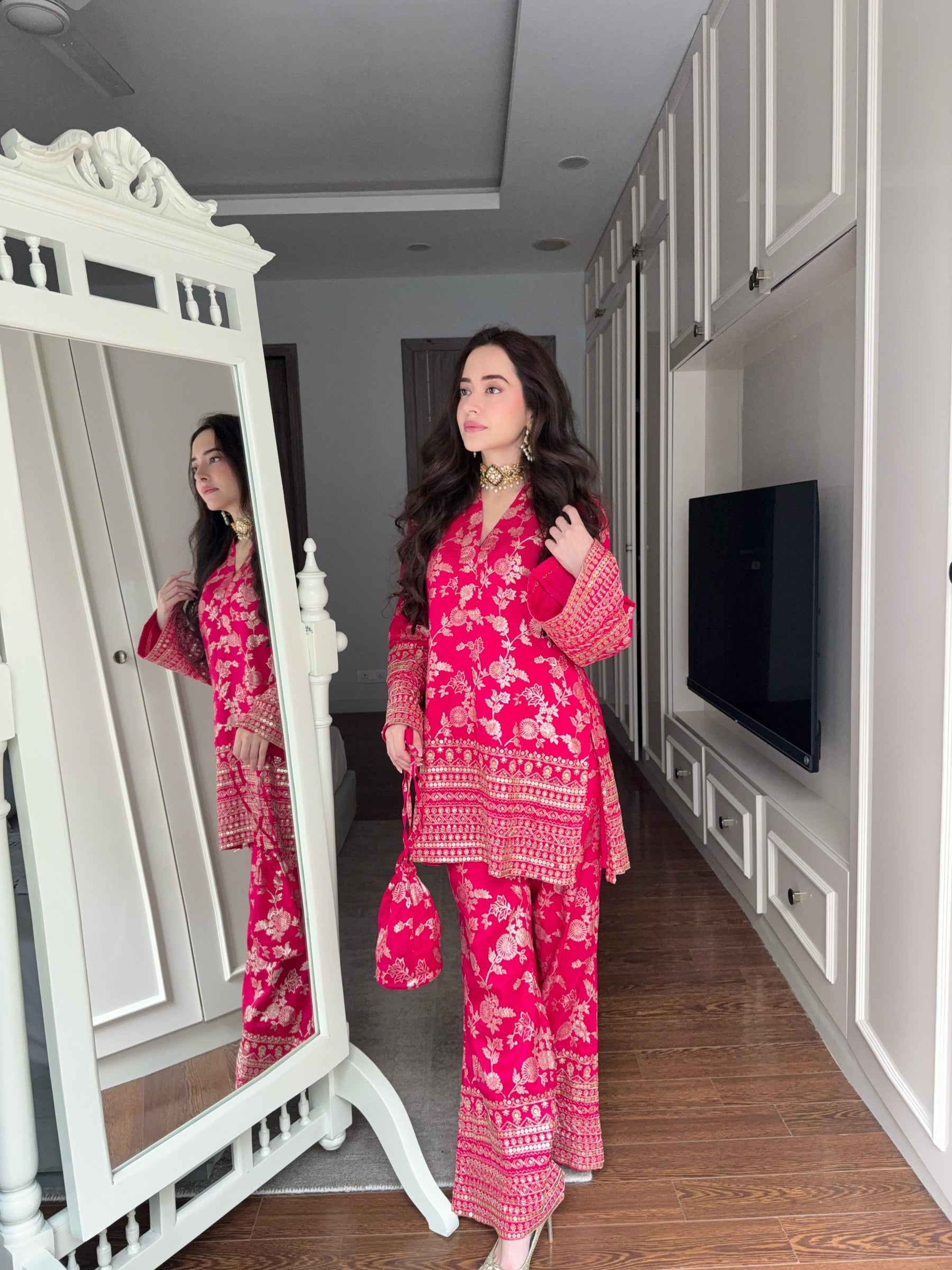 Pink Pop Banarasi Coord Set