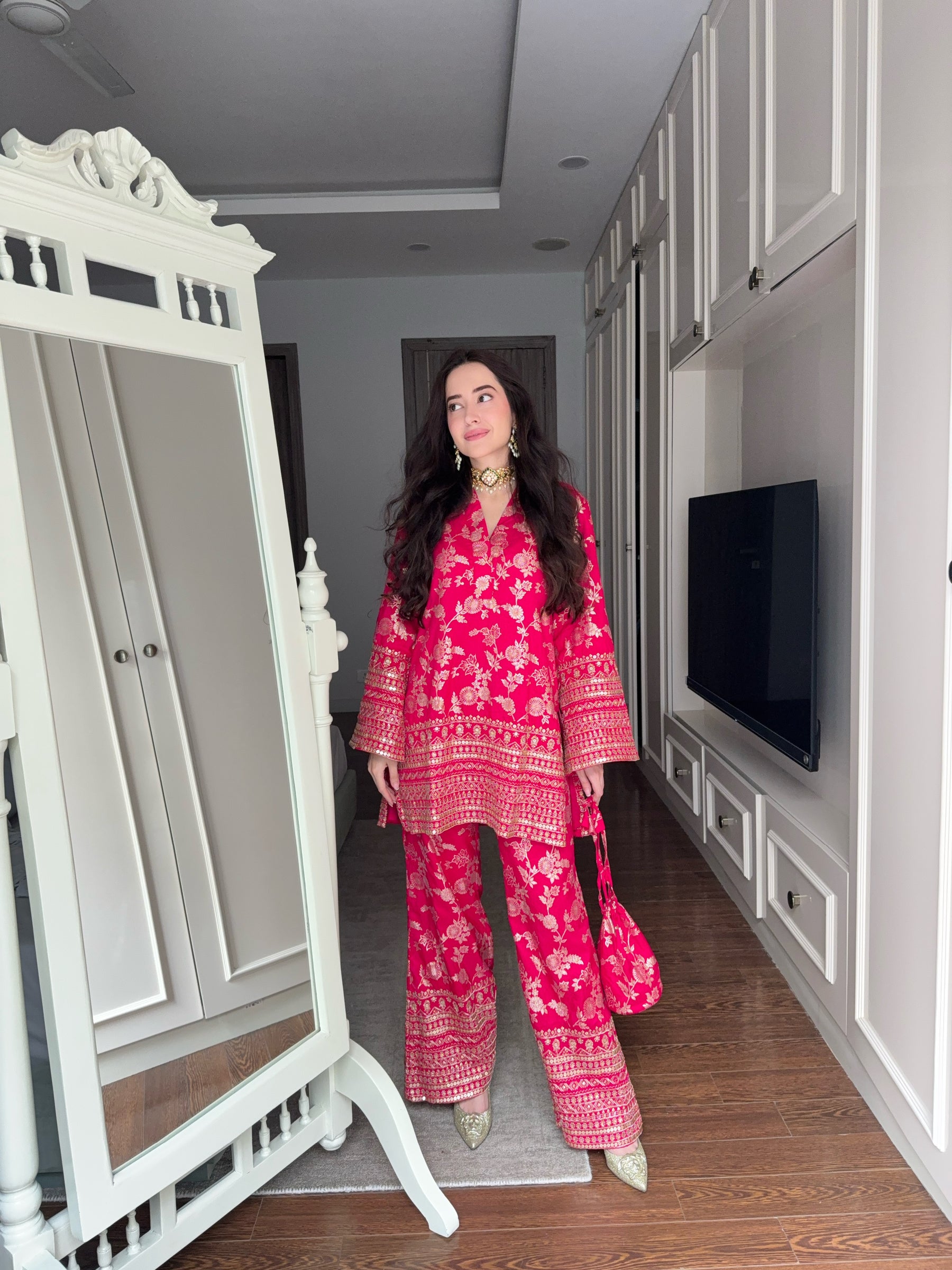 Pink Pop Banarasi Coord Set