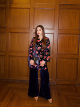 Deep Blue Embroidered Velvet Coord Set