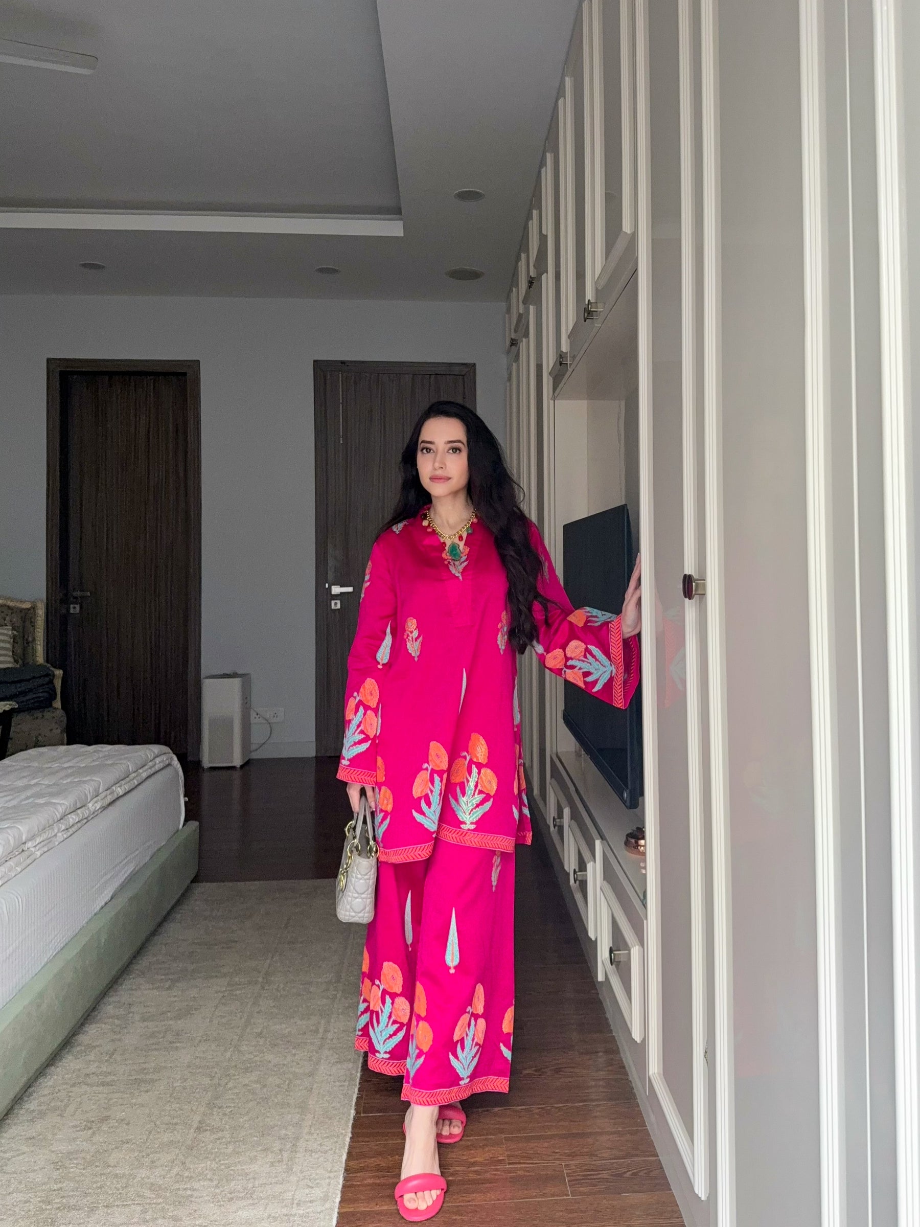 Pink Pop Block Print Chanderi Coord Set