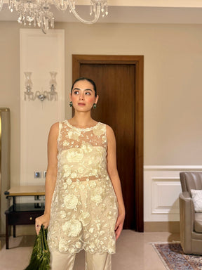 Ivory Embroidered Organza Coord Set