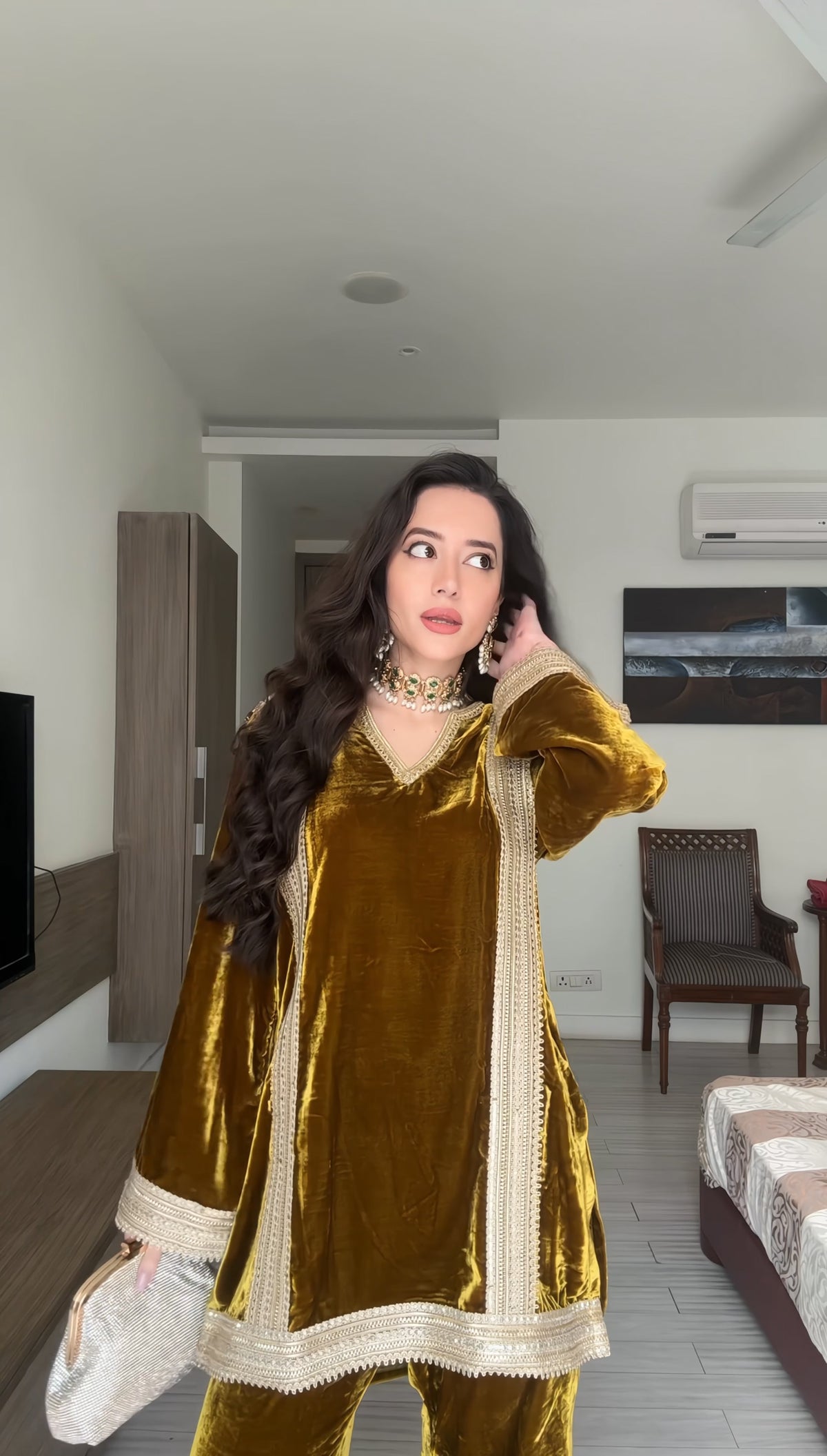 Mustard Velvet Lace Coord Set