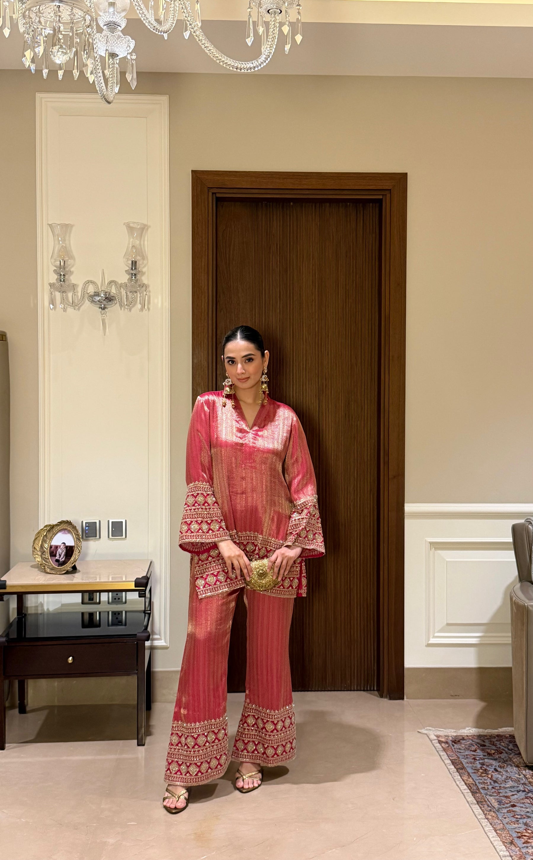 Pink Banarasi Beadwork Coord Set